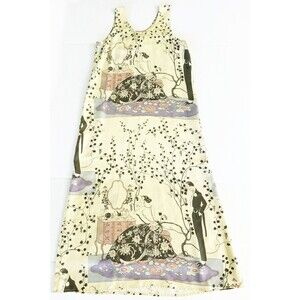 Citron XS Vintage Y2K 100% Silk Maxi Dress Rare Royal Couple Getting Ready Print